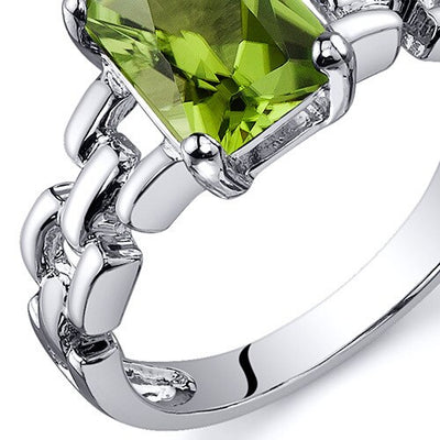 Peridot Ring Sterling Silver Radiant Shape 1.5 Carats