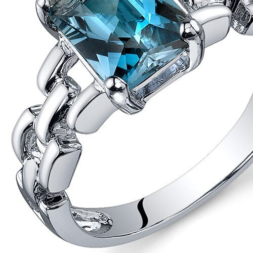 London Blue Topaz Ring Sterling Silver Radiant Shape 1.75 Cts