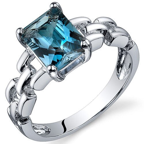 London Blue Topaz Ring Sterling Silver Radiant Shape 1.75 Cts