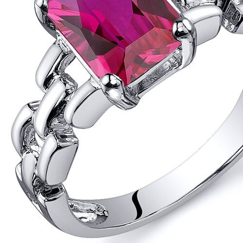 Ruby Ring Sterling Silver Radiant Shape 2 Carats