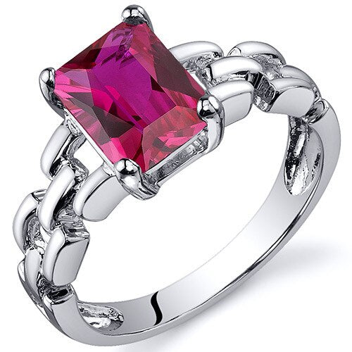Ruby Ring Sterling Silver Radiant Shape 2 Carats