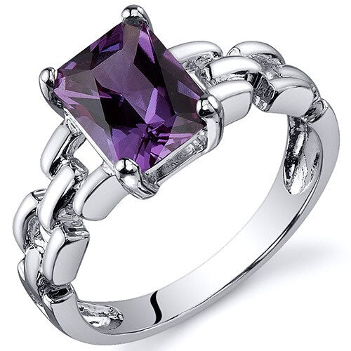 Alexandrite Ring Sterling Silver Radiant Shape 2 Carats