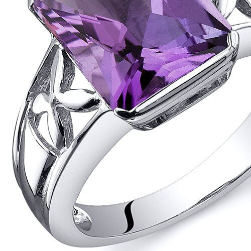 Amethyst Ring Sterling Silver Radiant Shape 2.75 Carats