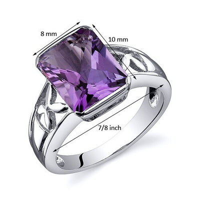 Amethyst Ring Sterling Silver Radiant Shape 2.75 Carats