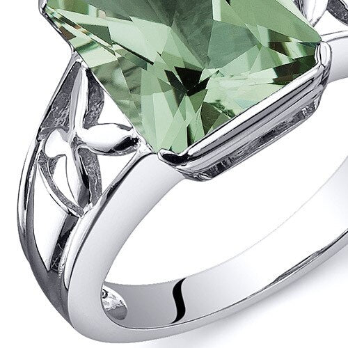 Green Amethyst Ring Sterling Silver Radiant Shape 2.75 Carats