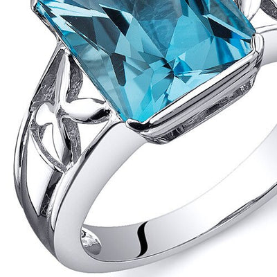 Swiss Blue Topaz Ring Sterling Silver Radiant Shape 3.5 Carats