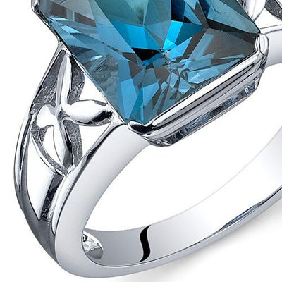 London Blue Topaz Ring Sterling Silver Radiant Shape 3.5 Carat