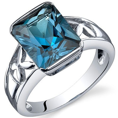 London Blue Topaz Ring Sterling Silver Radiant Shape 3.5 Carat