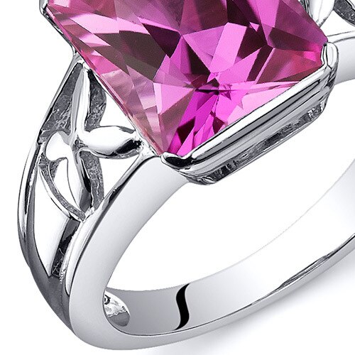 Pink Sapphire Ring Sterling Silver Radiant Shape 4 Carats