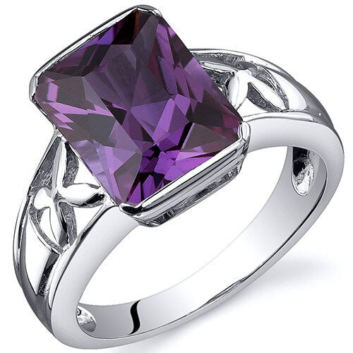 Alexandrite Ring Sterling Silver Radiant Shape 4.25 Carats