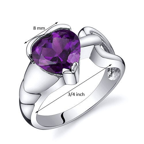 Amethyst Ring Sterling Silver Heart Shape 1.75 Carats