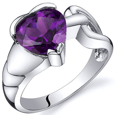 Amethyst Ring Sterling Silver Heart Shape 1.75 Carats