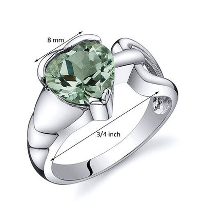Green Amethyst Ring Sterling Silver Heart Shape 1.5 Carats