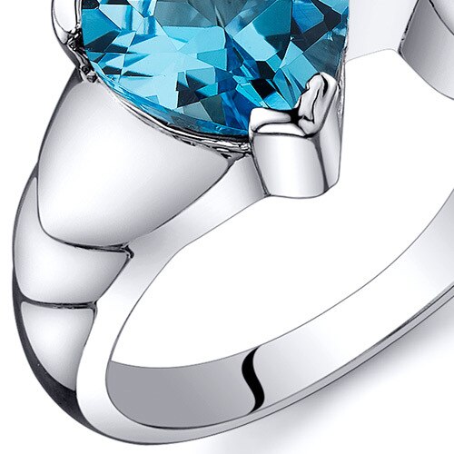 Swiss Blue Topaz Ring Sterling Silver Heart Shape 2 Carats