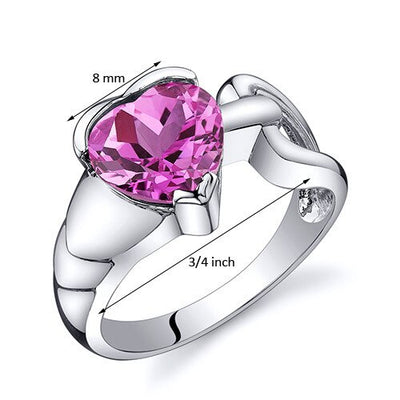 Pink Sapphire Ring Sterling Silver Heart Shape 2.5 Carats