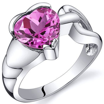 Pink Sapphire Ring Sterling Silver Heart Shape 2.5 Carats