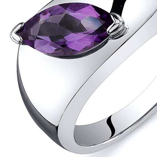 Amethyst Ring Sterling Silver Marquise Shape 1 Carats