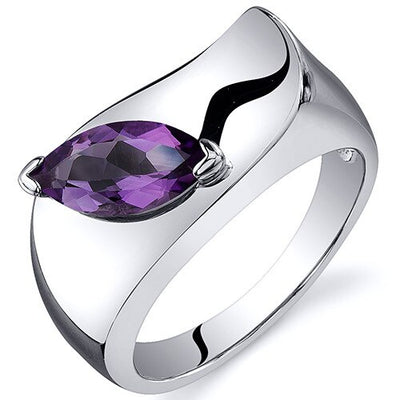 Amethyst Ring Sterling Silver Marquise Shape 1 Carats