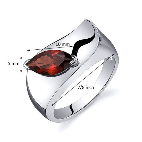 Garnet Ring Sterling Silver Marquise Shape 1.25 Carats
