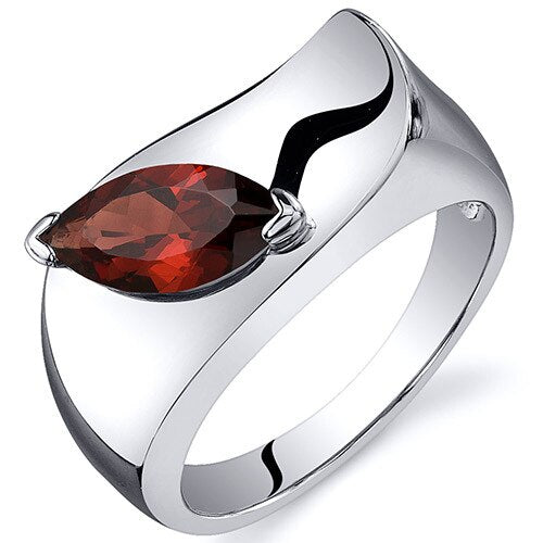 Garnet Ring Sterling Silver Marquise Shape 1.25 Carats