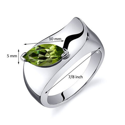 Peridot Ring Sterling Silver Marquise Shape 1 Carats