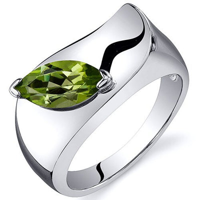 Peridot Ring Sterling Silver Marquise Shape 1 Carats