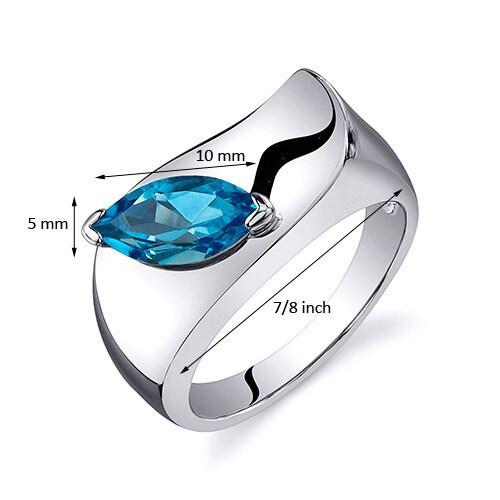 Swiss Blue Topaz Ring Sterling Silver Marquise Shape 1 Carats