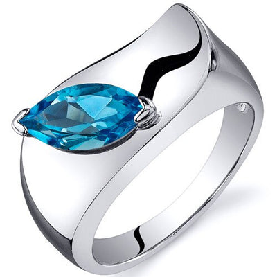 Swiss Blue Topaz Ring Sterling Silver Marquise Shape 1 Carats