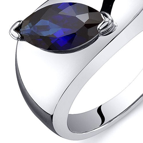 Blue Sapphire Ring Sterling Silver Marquise Shape 1.25 Carats