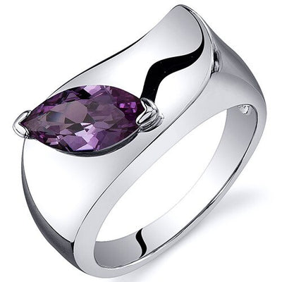 Alexandrite Ring Sterling Silver Marquise Shape 1.25 Carats