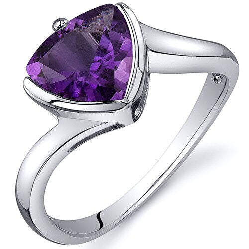 Amethyst Ring Sterling Silver Trillion Shape 1.5 Carats