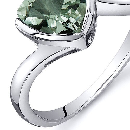 Green Amethyst Ring Sterling Silver Trillion Shape 1.5 Carats