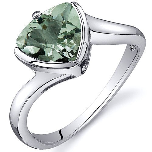 Green Amethyst Ring Sterling Silver Trillion Shape 1.5 Carats