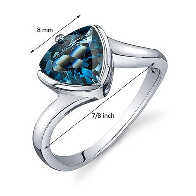 London Blue Topaz Ring Sterling Silver Trillion Shape 2 Carats