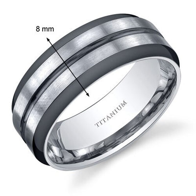 Two Tone comfort fit Mens 8mm Titanium Mens Ring Sizes 8 to 13