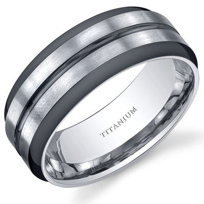 Two Tone comfort fit Mens 8mm Titanium Mens Ring Sizes 8 to 13