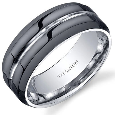 Modern Style 8mm Black Titanium Mens Ring Sizes 8 to 13