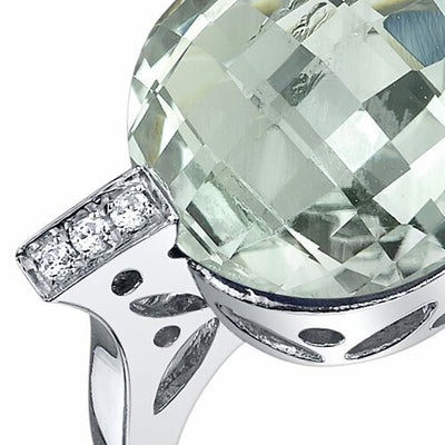 Green Amethyst Ring Sterling Silver Round Shape 4.5 Carats