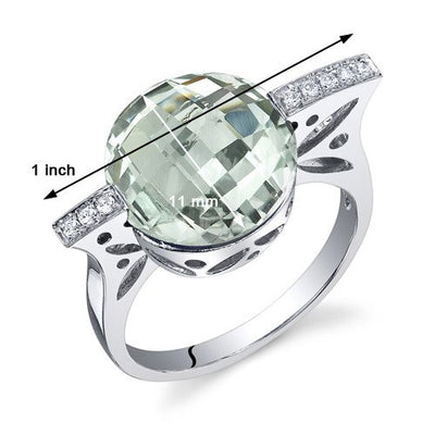 Green Amethyst Ring Sterling Silver Round Shape 4.5 Carats