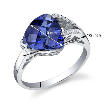 Blue Sapphire Ring Sterling Silver Trillion Shape 3.25 Carats