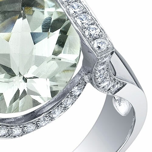 Green Amethyst Ring Sterling Silver Round Shape 5 Carats