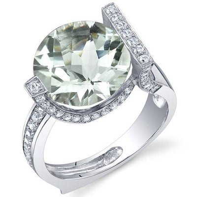 Green Amethyst Ring Sterling Silver Round Shape 5 Carats