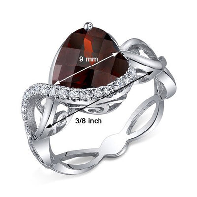 Garnet Ring Sterling Silver Heart Shape 4 Carats