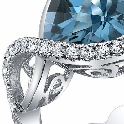 London Blue Topaz Ring Sterling Silver Heart Shape 3 Carats