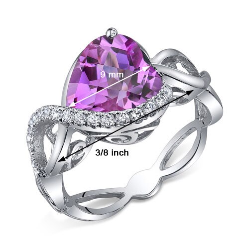Pink Sapphire Ring Sterling Silver Heart Shape 4 Carats