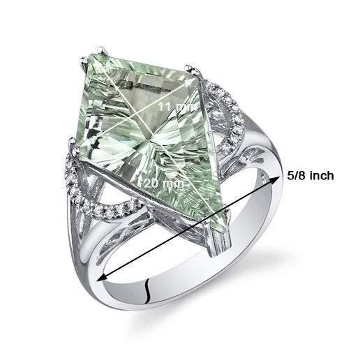 Green Amethyst Ring Sterling Silver Kite Shape 6 Carats