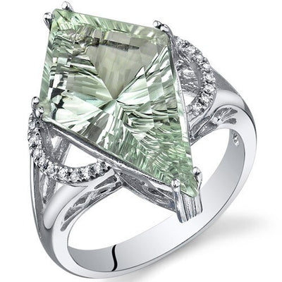 Green Amethyst Ring Sterling Silver Kite Shape 6 Carats