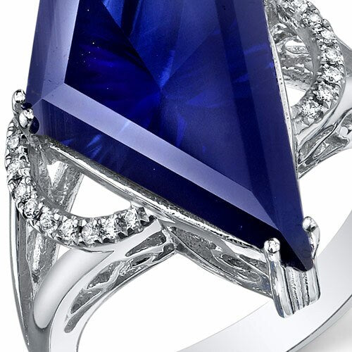 Blue Sapphire Ring Sterling Silver Kite Shape 8 Carats