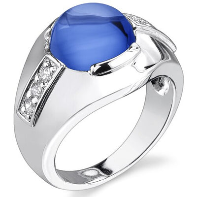 7 cts Round Cut Blue Sapphire Sterling Silver Mens Ring