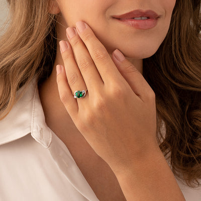 Emerald Ring Sterling Silver Round Shape 1.75 Carats